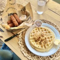 Mozz Sticks and Chick’n & Waffles  at Homegrown Smoker in Portland
