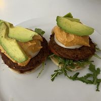 Double Poached “Eggs” - $18, lukewarm, some yellow arugula.  at Homegrown Smoker in Portland