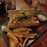 Philly cheese steak sandwich. Wouldn't recommend, bad bread and the cheese and meat was just a bad mushy mix. And 25kr for 10 fries at Blackbird in Gothenburg