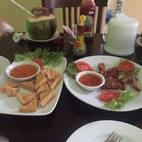 Entree- fried tofu and mock chicken at Vegan Khunnay in Koh Samui