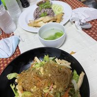 Noodles and red rice with fried tofu (:  at Vegan Khunnay in Koh Samui