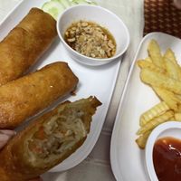 Spring rolls and French fries  at Vegan Khunnay in Koh Samui