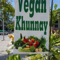 Roadside sign at Vegan Khunnay in Koh Samui
