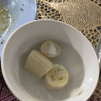 Free dessert after buffet (banana in coconut) at Vegan Khunnay in Koh Samui