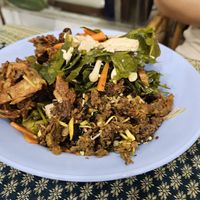 Fried vegetables and fresh vegetables with mushrooms and sprouts   at Vegan Khunnay in Koh Samui