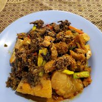 Delicious!! Faux meat, curry, rice, vegetables and more... at Vegan Khunnay in Koh Samui