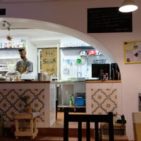 Kitchen area at Alcachofra Cafe in Faro