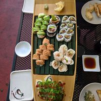 (my best guess since waiter didnt know which was which). 

top-altenderfer, sweet fried tofu futomaki, sweetie pie. 

middle- alligator roll, all about tofu. 

bottom- rock'n'roll at Heiwa Shokudo in Asheville