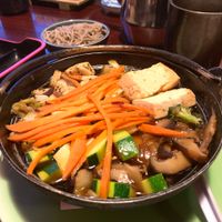 Spicy garlic veggie hotpot with a side of yoba noodles  at Heiwa Shokudo in Asheville