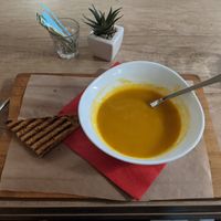Carrot apple ginger soup at RedBread in Belgrade