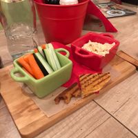 Hummus with vegetables and bread at RedBread in Belgrade