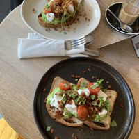 Gf and non-gf pea smash   at Hot Numbers Coffee - Gwydir St in Cambridge