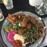 Some of the vegan buffet options at RizRaz - Kompagnistraede in Copenhagen