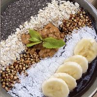 Açaí bowl with all the toppings + peanut butter!  at Greentrees The Juicery - Münsterstr in Dusseldorf