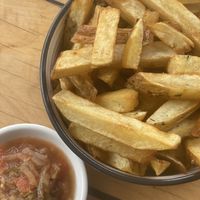 Hand cut chips with relish   at Wild Thyme Cafe in Bright