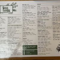 Menu  at Wild Thyme Cafe in Bright