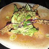 Zucchini hummus w/ raw crackers and eggplant  at Moksa in Ubud