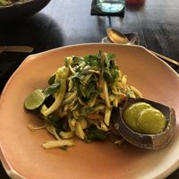 Coconut meat noodles with special mango chili sauce!  at Moksa in Ubud