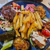 Piece of meat under the aubergine at the bottom at Les Delices du Liban in Perpignan