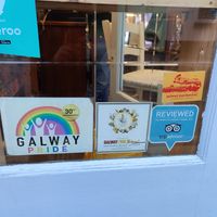 Stickers on the door at The Gourmet Offensive in Galway