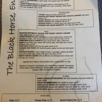 Menu at The Black Horse in Endon