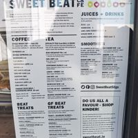 Menu at Sweet Beat Cafe in Sligo