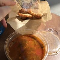 Lentil soup and free bread!  at Baguette & Chocolat in Quebec