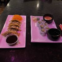 Vegetable dumplings and the 3 A’s roll (avocado, asparagus, and toasted almond)   at Lemon Grass Fusion Bistro in Columbus