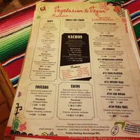 Separate vegan /vegetarian menu at Montezuma's in Crows Nest