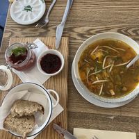 Mushroom pâté & miso soup😋  at Pastva in Prague