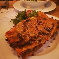 Black lentil and eggplant lasagna at Pastva in Prague