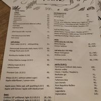 Drink Menu at Pastva in Prague