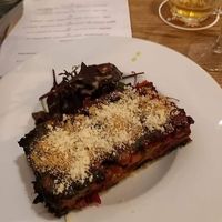 winter lasagna - baked butter pumpkin, sweet potatoes and beets at Pastva in Prague
