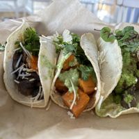 Taco trio: braised mushroom, chipotle sweet potato hash, roasted eggplant   at Chaia - Georgetown in Washington