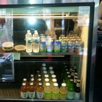 Drinks display case (with stuffed grape leaves) at Fruition Vegan Kitchen in Medford