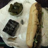 Brownie, stuffed grape leaves & Gyro sub at Fruition Vegan Kitchen in Medford