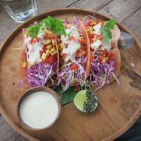 Jackfruit Tacos with homemade Cashewsourcream at Pels Supershop in Tibubeneng