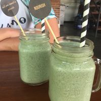 The vegan burger with sweet potato fries and salad at Pels Supershop in Tibubeneng