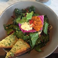 fresh salade with gluten free bread, spinach and garlic at Pels Supershop in Tibubeneng