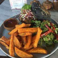 Indonesian jackfruit burger  at Pels Supershop in Tibubeneng