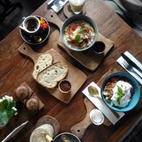 Porridge (top), granola (right), smoothies and sourdough toast with vegan nutella at Pels Supershop in Tibubeneng