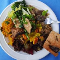 My personal mix of the day and focaccia! at Crunch Kantine in Berlin