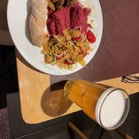 Beet hummus, kimchi, zucchini fries  at Tibits in Luzern