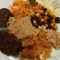 Pumpkin, chickpeas, rice etc. at Tibits in Luzern