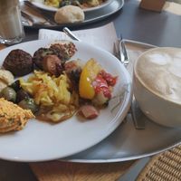 Always trying new combinations joined by a  cereal coffee cappuccino with soy/almond milk at Tibits in Luzern