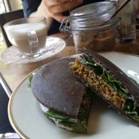 The raw vegan burger with raw bread - blissful!  at Ecru in Rome