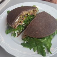 Raw veggie burger at Ecru in Rome