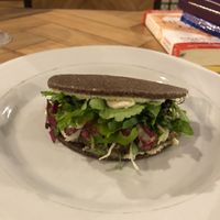 Vegan Burger, home made raw mustard, fermented cabbage cream, salad at Ecru in Rome