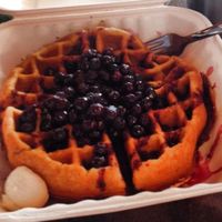 vegan waffle with blueberry compote at Bean Traders in Durham