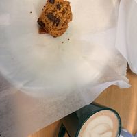 Terrible picture but 1/2 of my warmed pumpkin chocolate muffin & 12oz hot chocolate  at Bean Traders in Durham